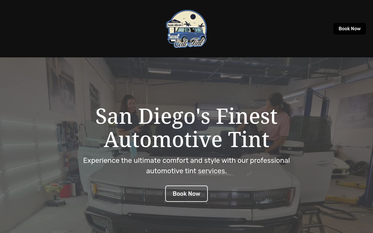 Homepage of Cali Tint's website