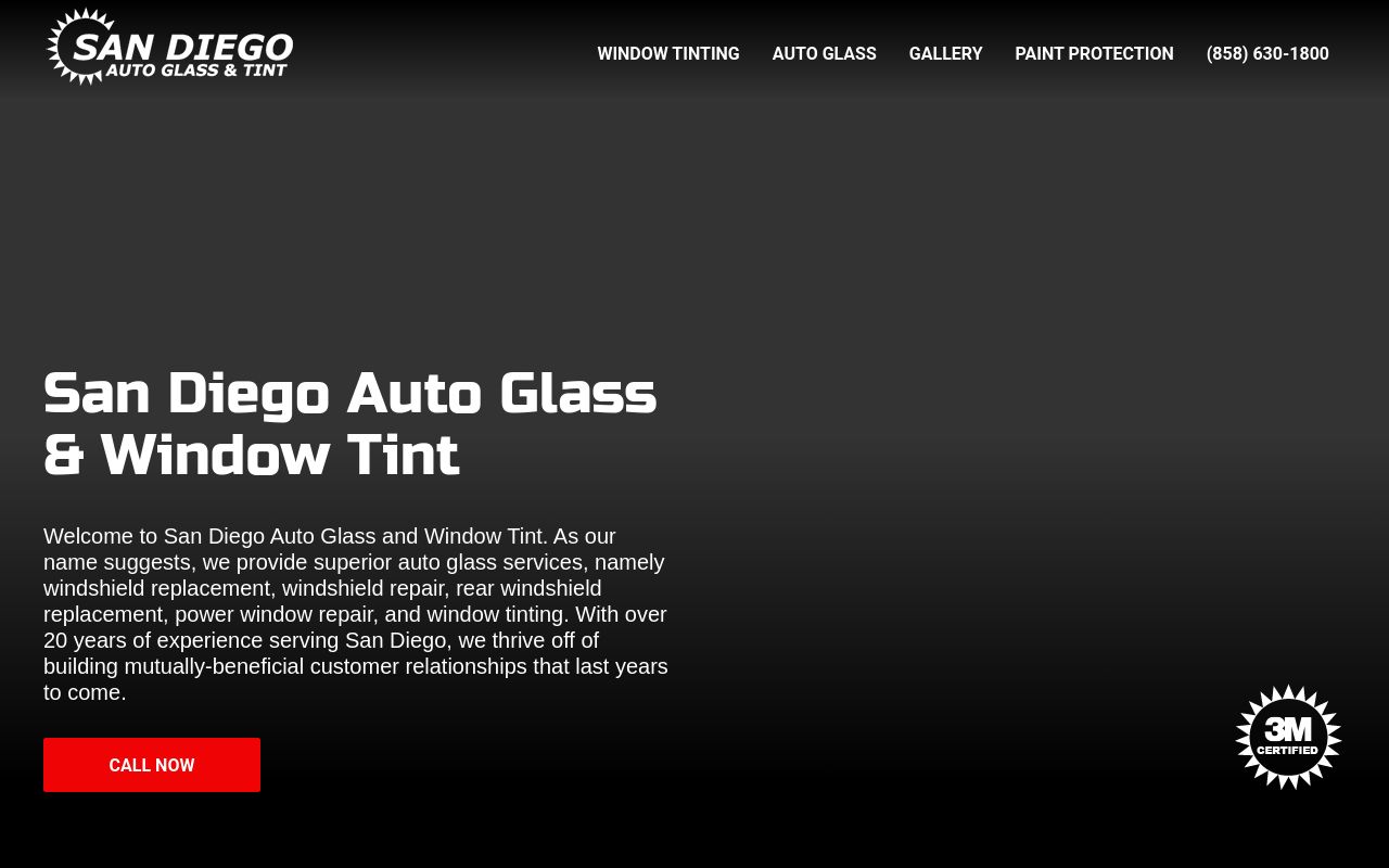 Homepage of San Diego Auto Glass & Tint's website