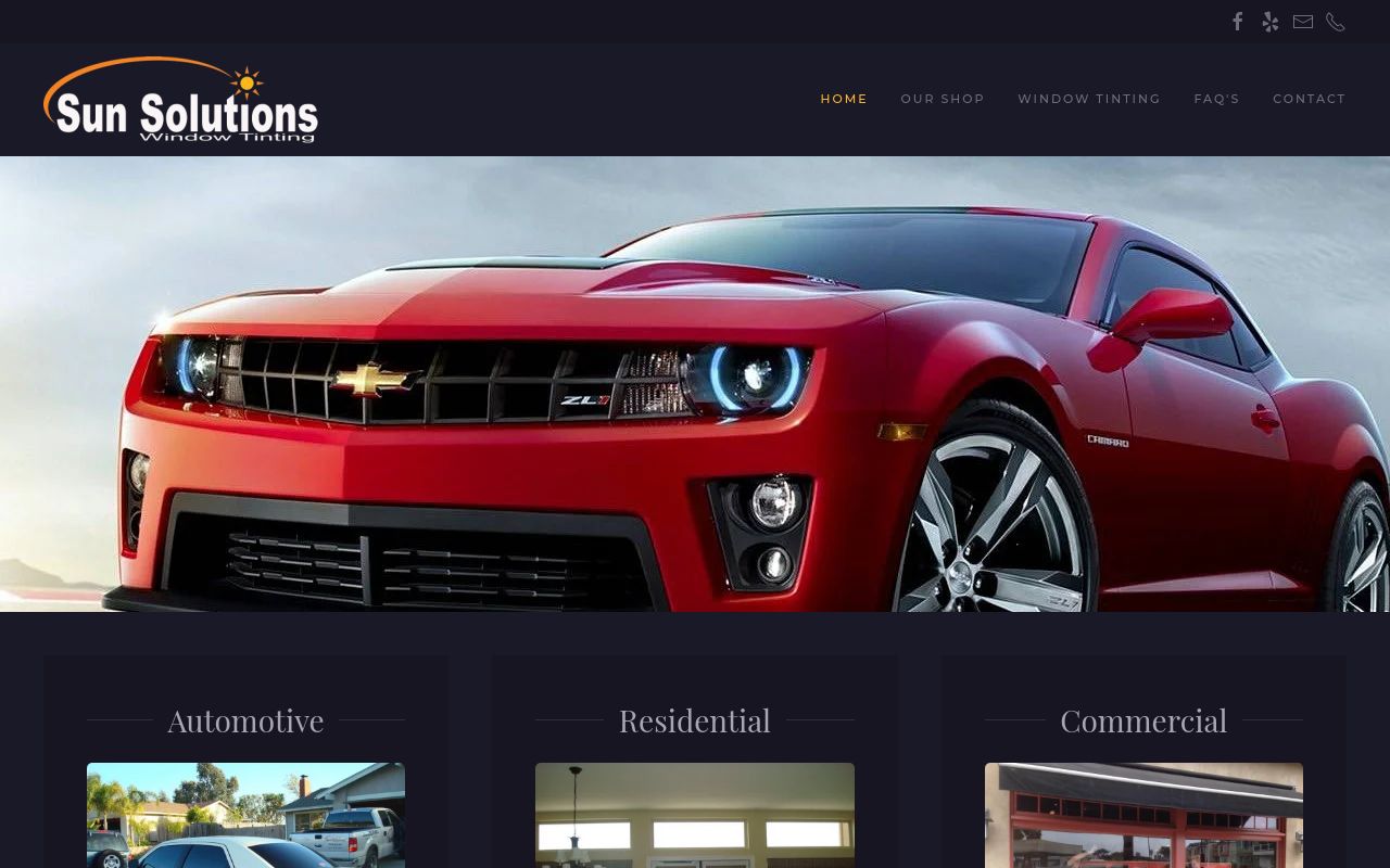 Homepage of Sun Solutions Window Tinting's website