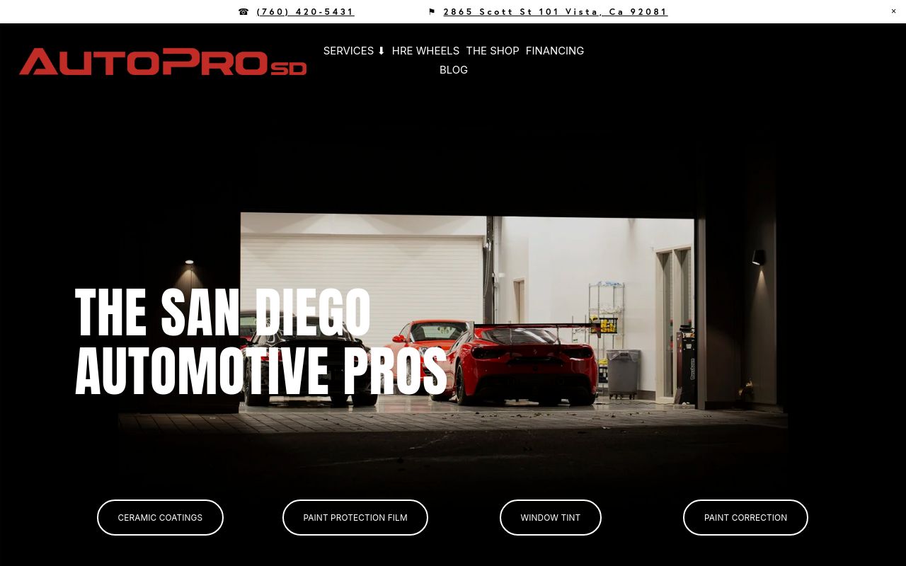 Homepage of AutoPro SD's website