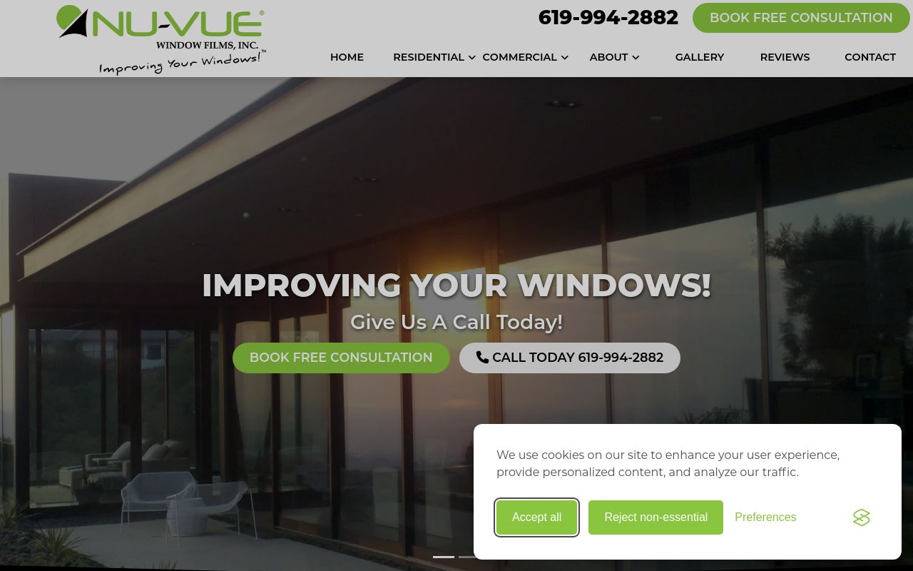 Homepage of NU-VUE Window Films, Inc.'s website