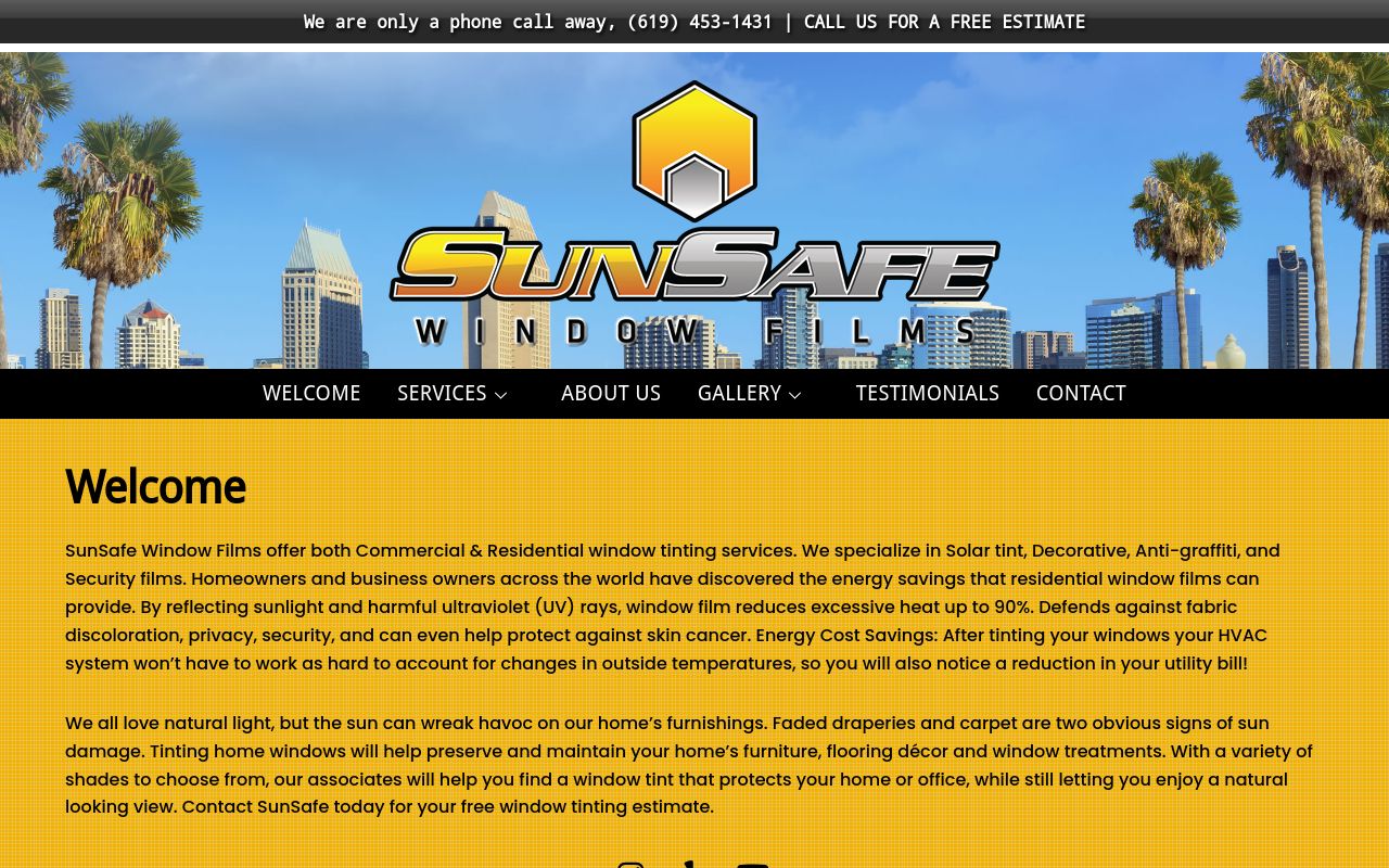 Homepage of SunSafe Window Films's website