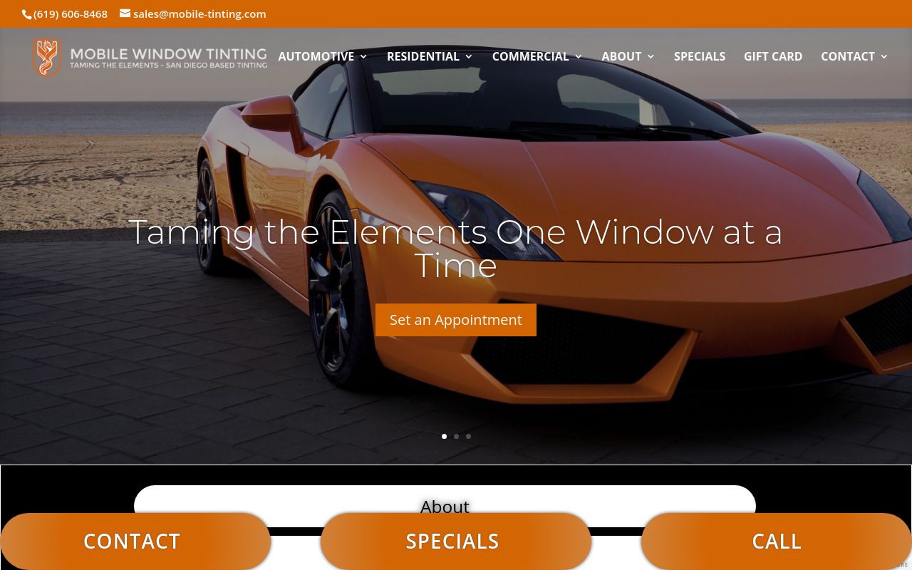 Homepage of Mobile Window Tinting's website