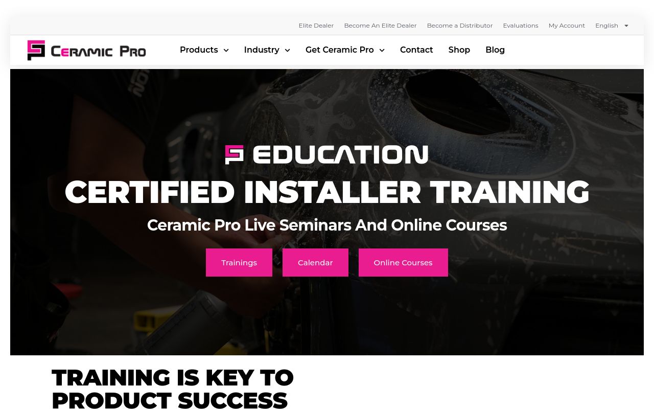 Homepage of Ceramic Pro Training Center's website