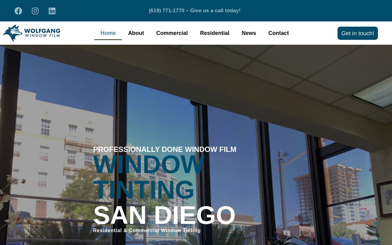 Homepage of Wolfgang Window Film's website