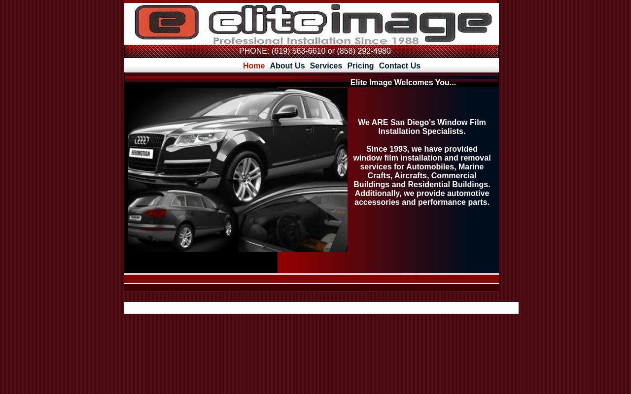 Homepage of Elite Image Tinting's website