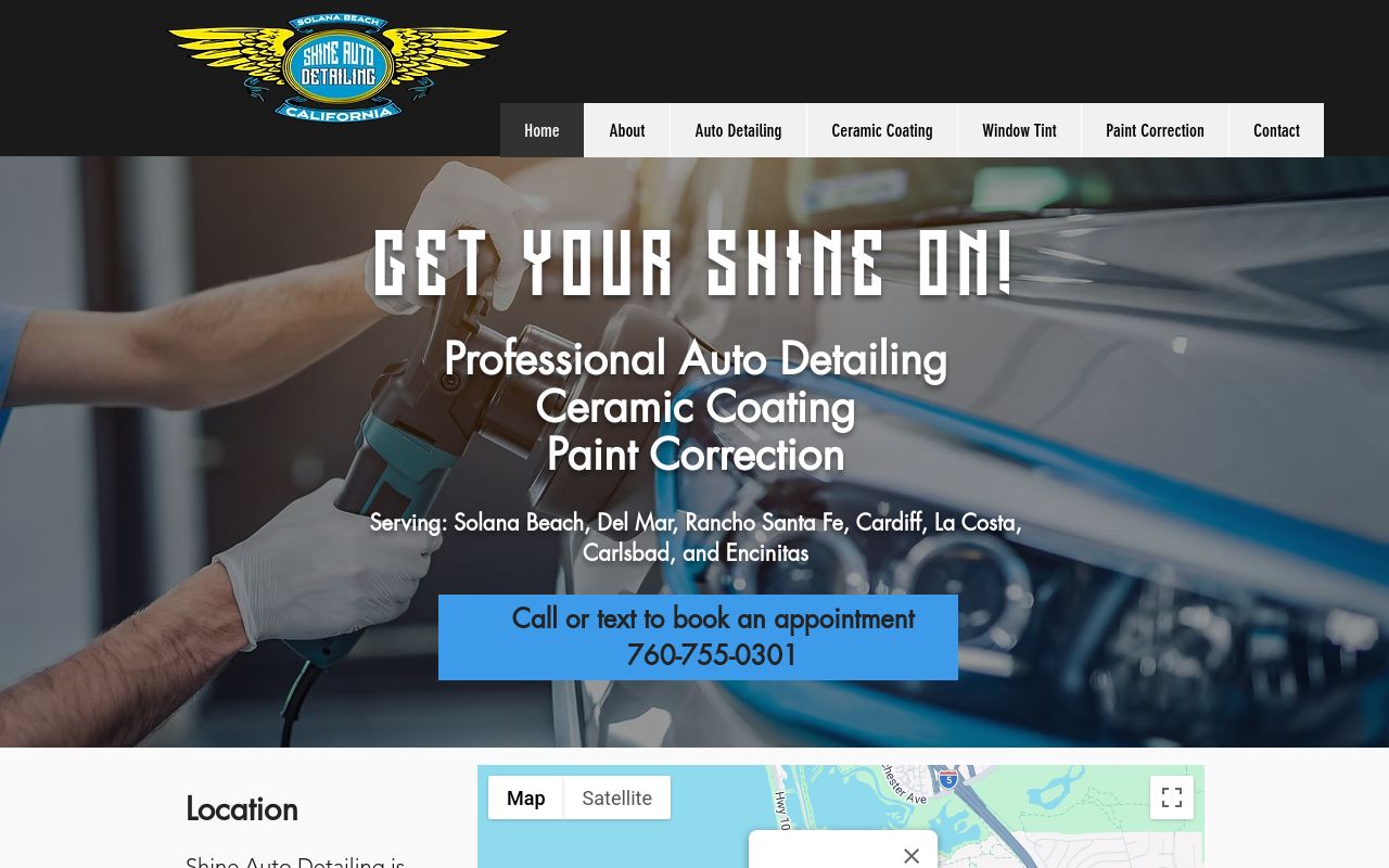 Homepage of Shine Auto Detailing's website