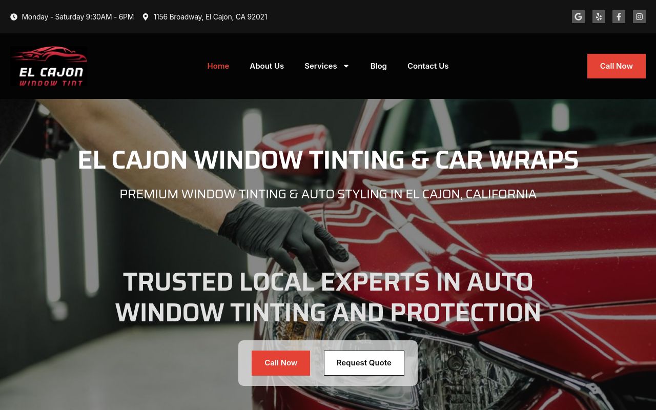 Homepage of El Cajon Window Tinting | Car Detailing's website