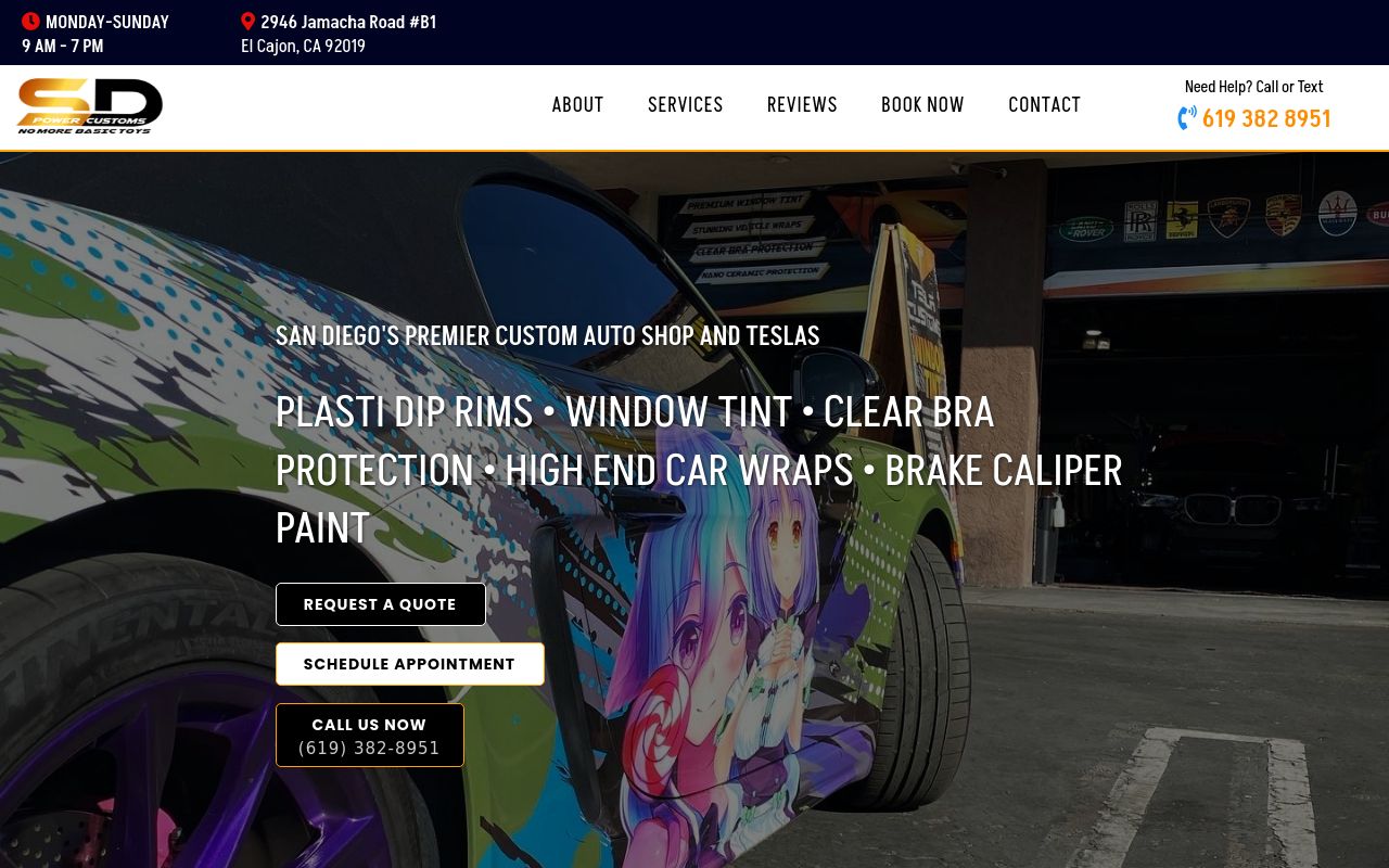Homepage of SD POWER CUSTOMS's website