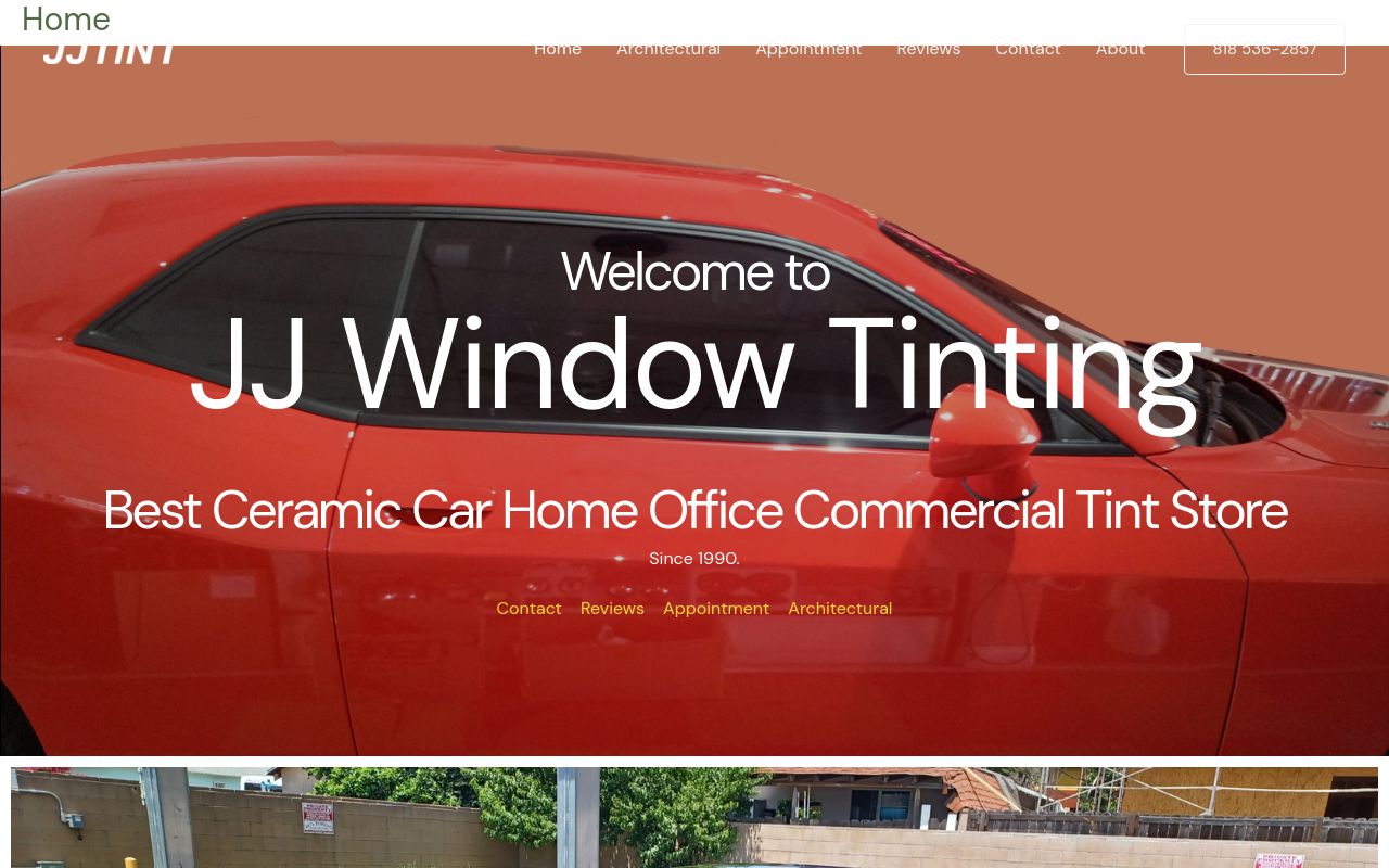 Homepage of JJ Window Tinting's website