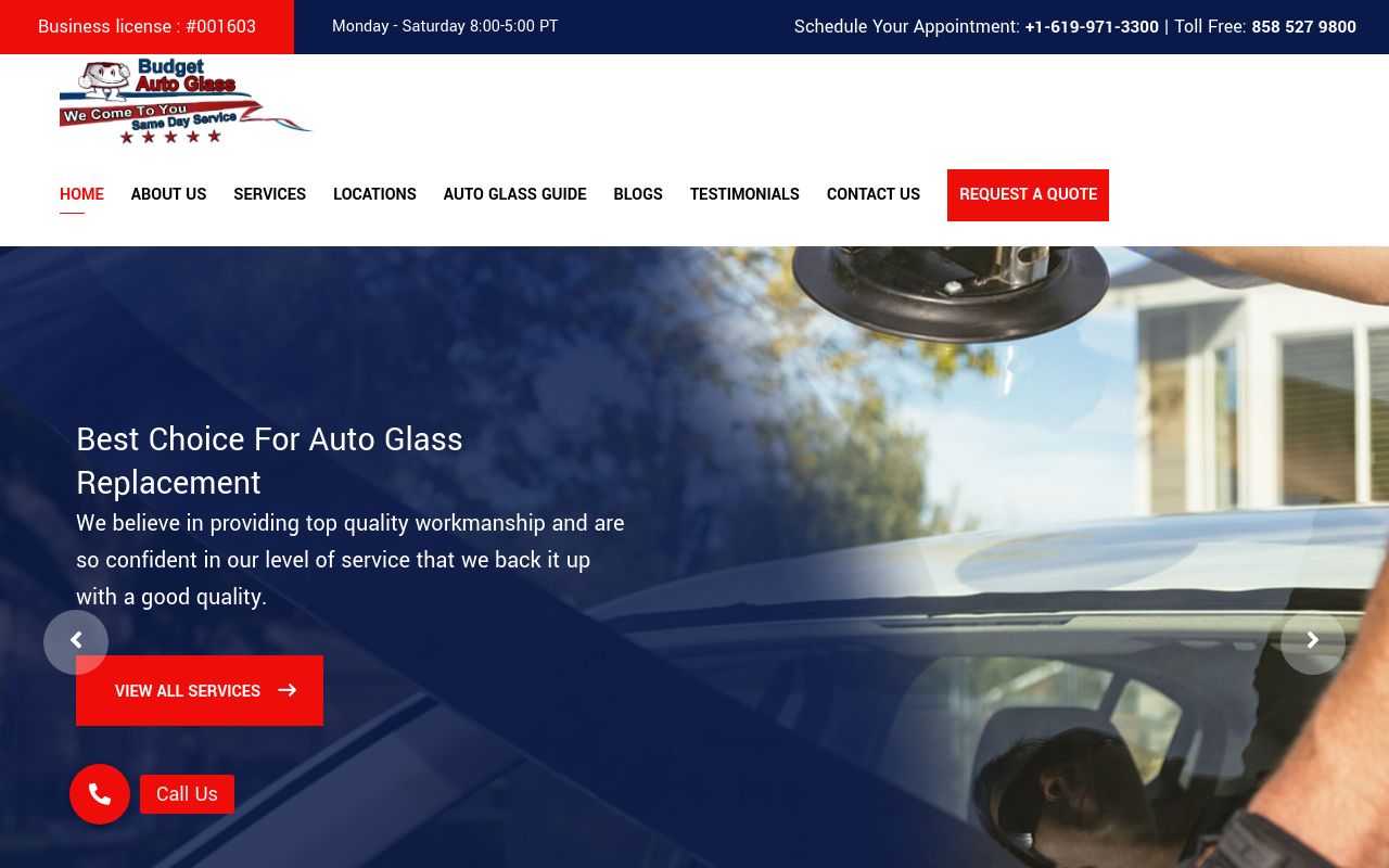Homepage of Budget Auto Glass - Auto Glass & Windshield replacement San Diego & El Cajon's website