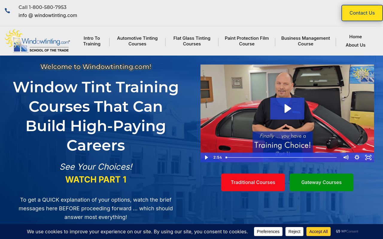 Homepage of Windowtinting, Inc.'s website