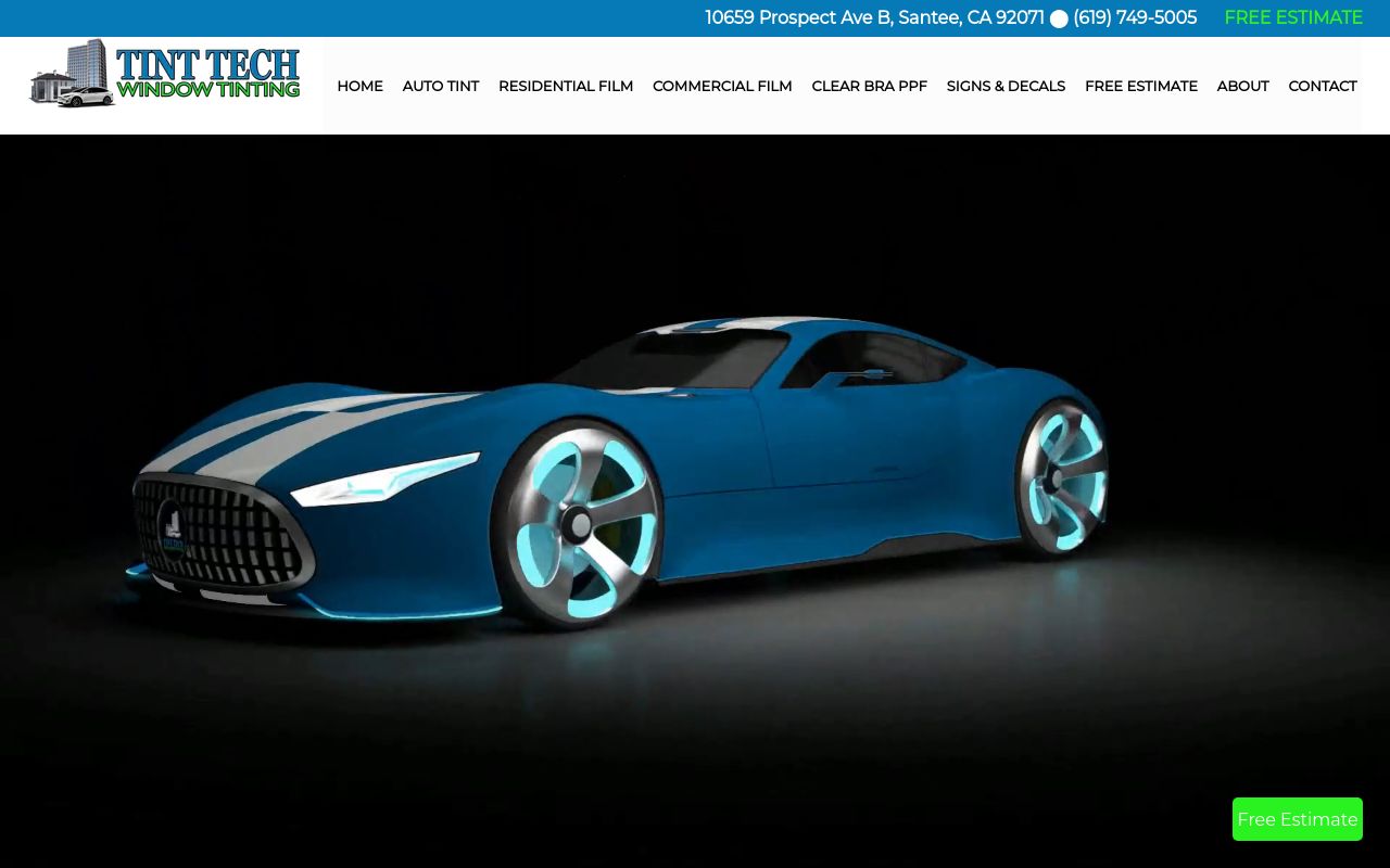 Homepage of Tint Tech Window Tinting's website