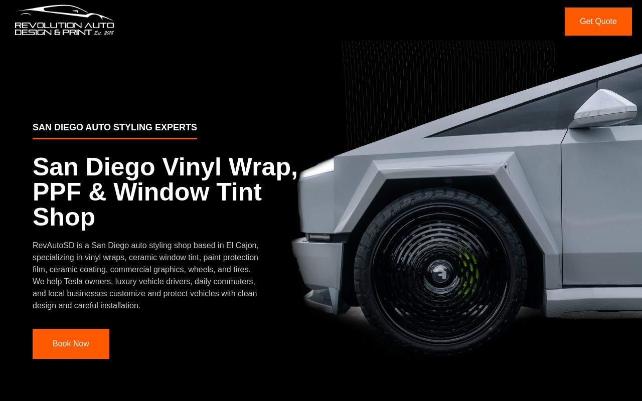 Homepage of Revolution Auto Design's website