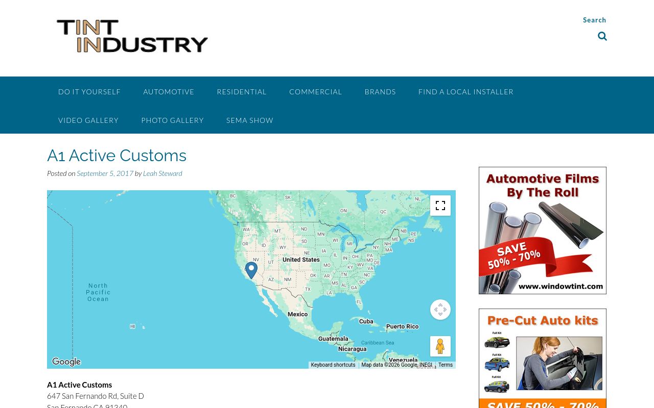 Homepage of Tint Industry's website