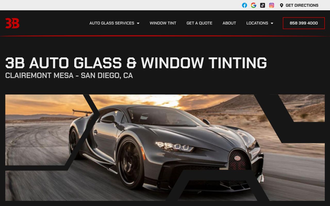 Homepage of 3B Auto Glass and Window Tinting's website