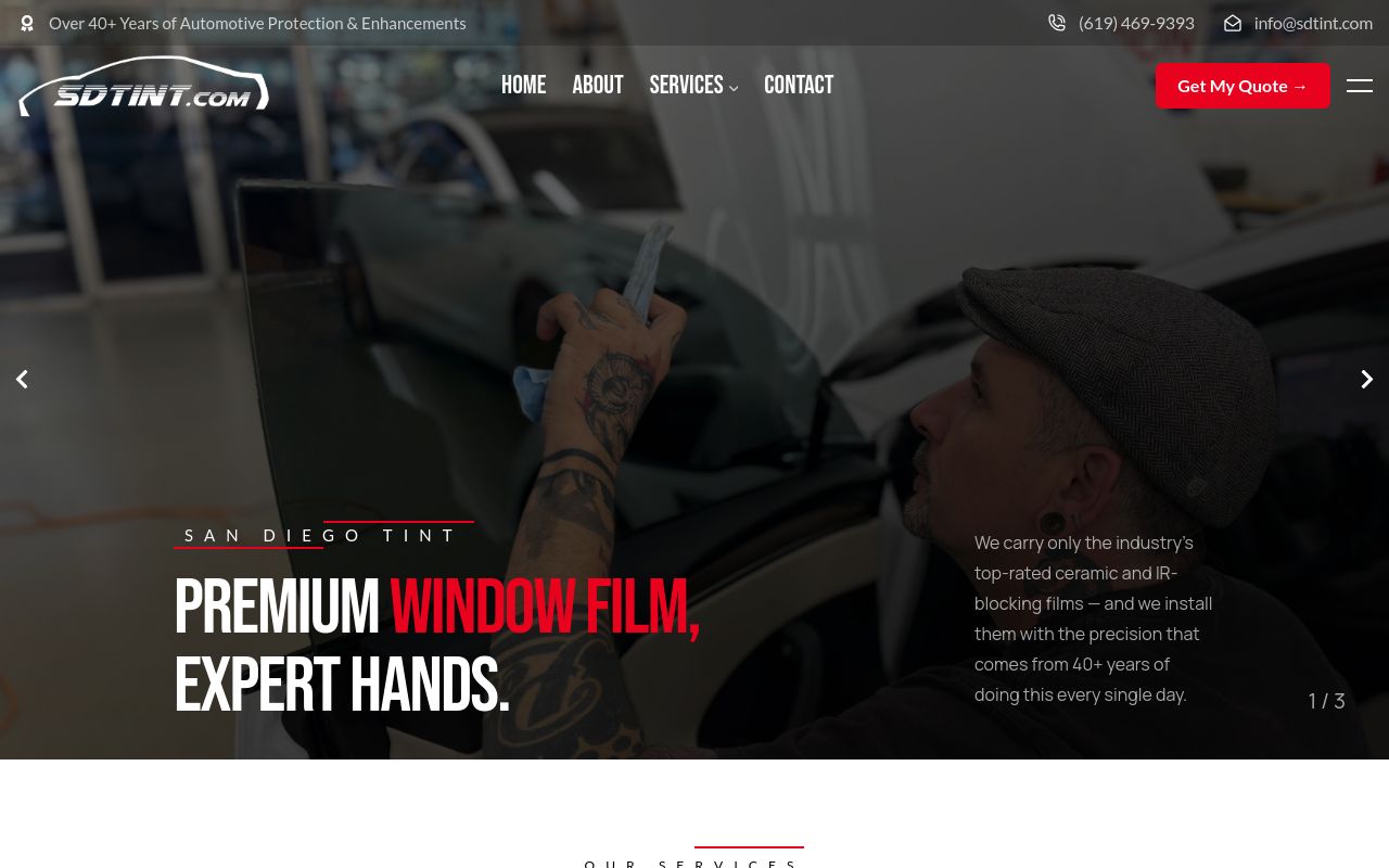 Homepage of San Diego Tint's website