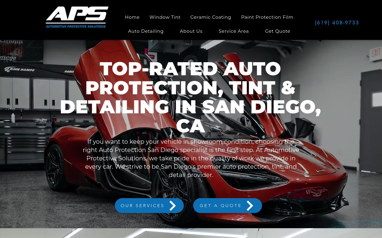 Homepage of Automotive Protective Solutions Window Tint & Ceramic Coating's website