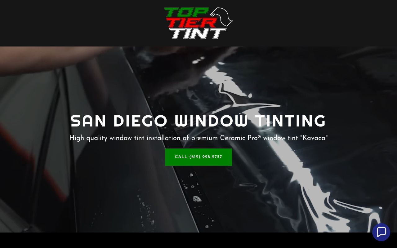 Homepage of Top Tier Tint's website