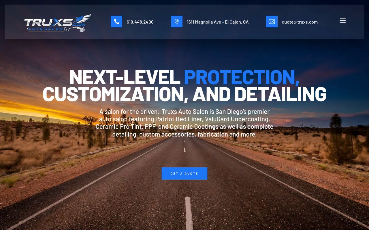 Homepage of TruXs Auto Salon's website