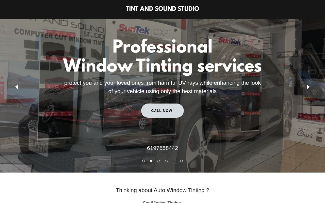 Homepage of Tint and Sound Studio's website