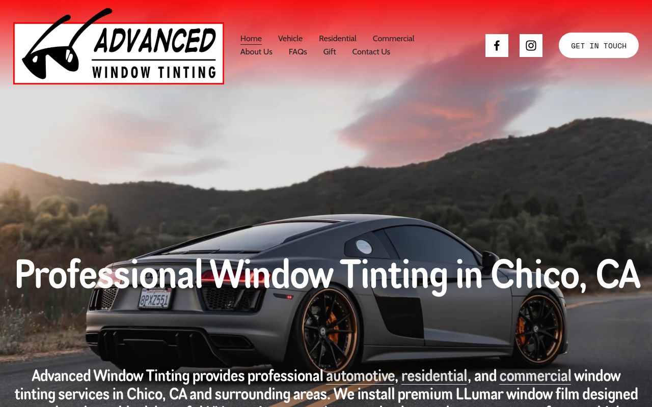 Homepage of Advanced Window Tinting's website