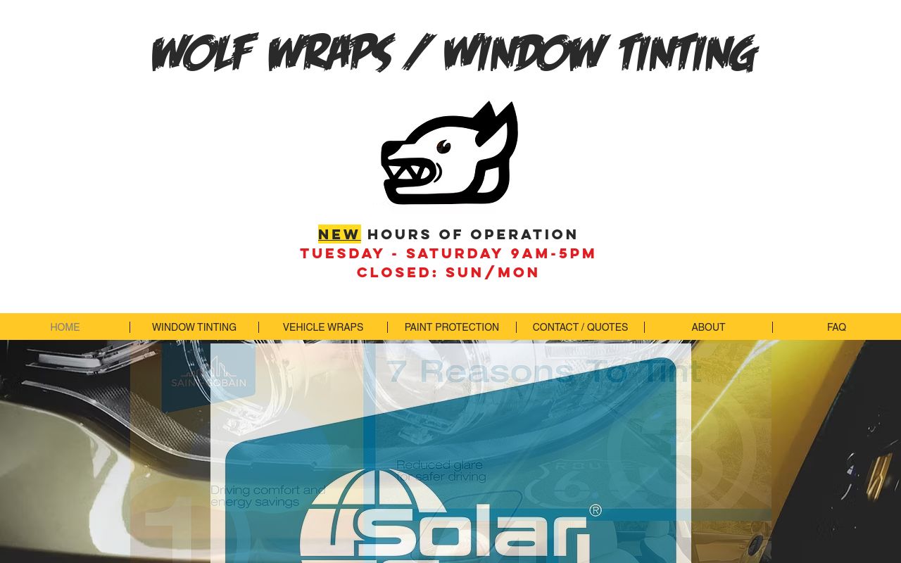 Homepage of Wolf Wraps's website