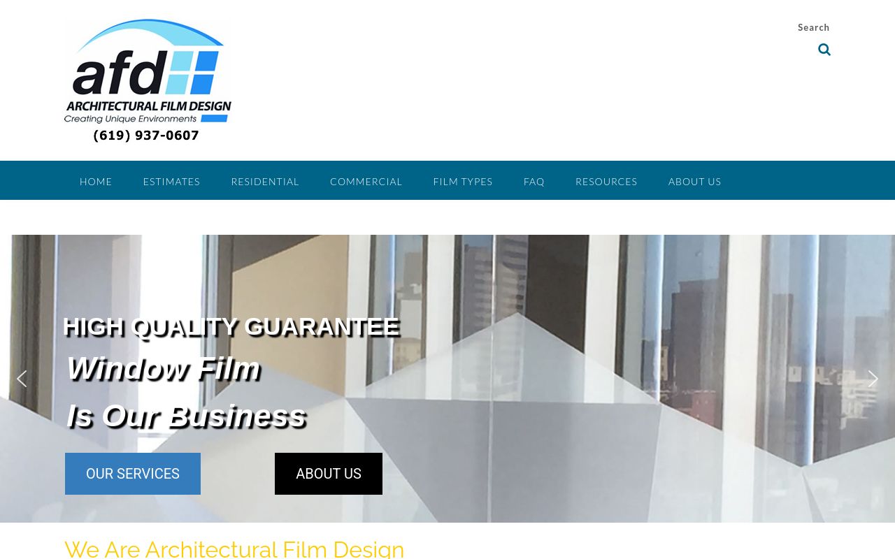 Homepage of Architectural Film Design's website