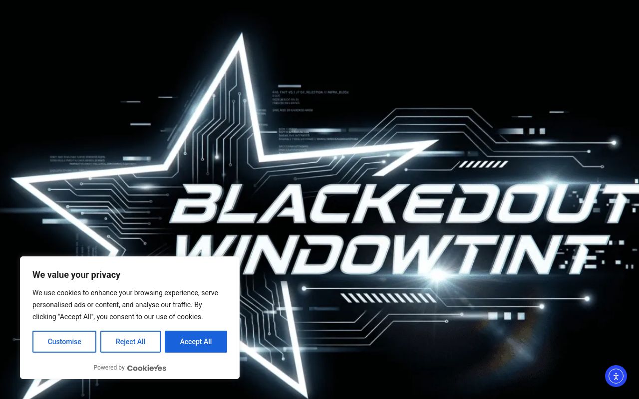 Homepage of Blacked Out Window Tint's website