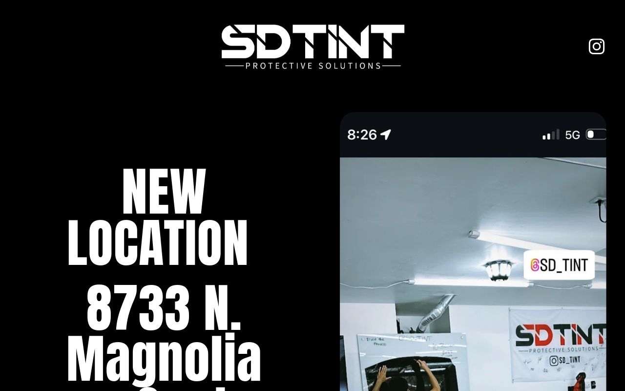 Homepage of SD TINT's website