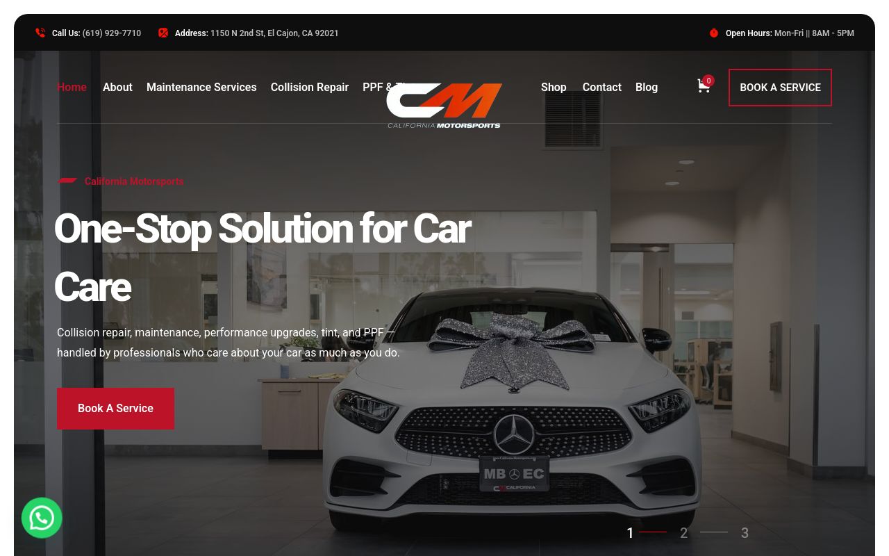 Homepage of California Motorsports's website