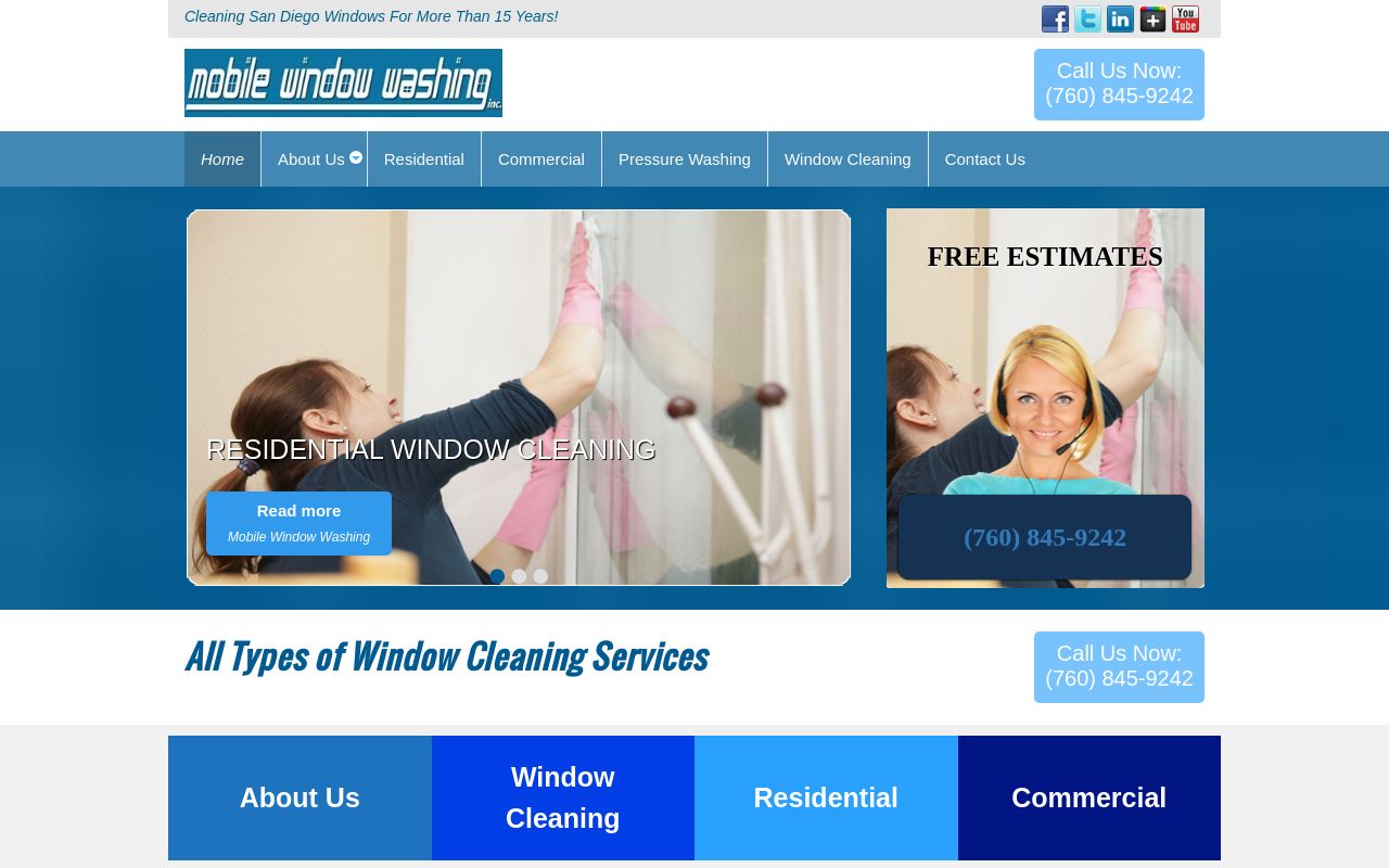 Homepage of MOBILE WINDOW WASHING's website