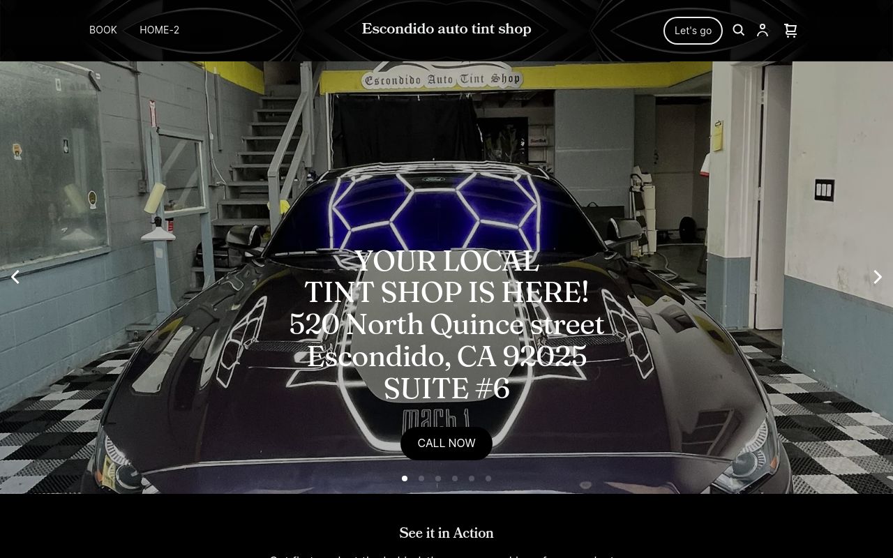 Homepage of Escondido auto tint shop's website