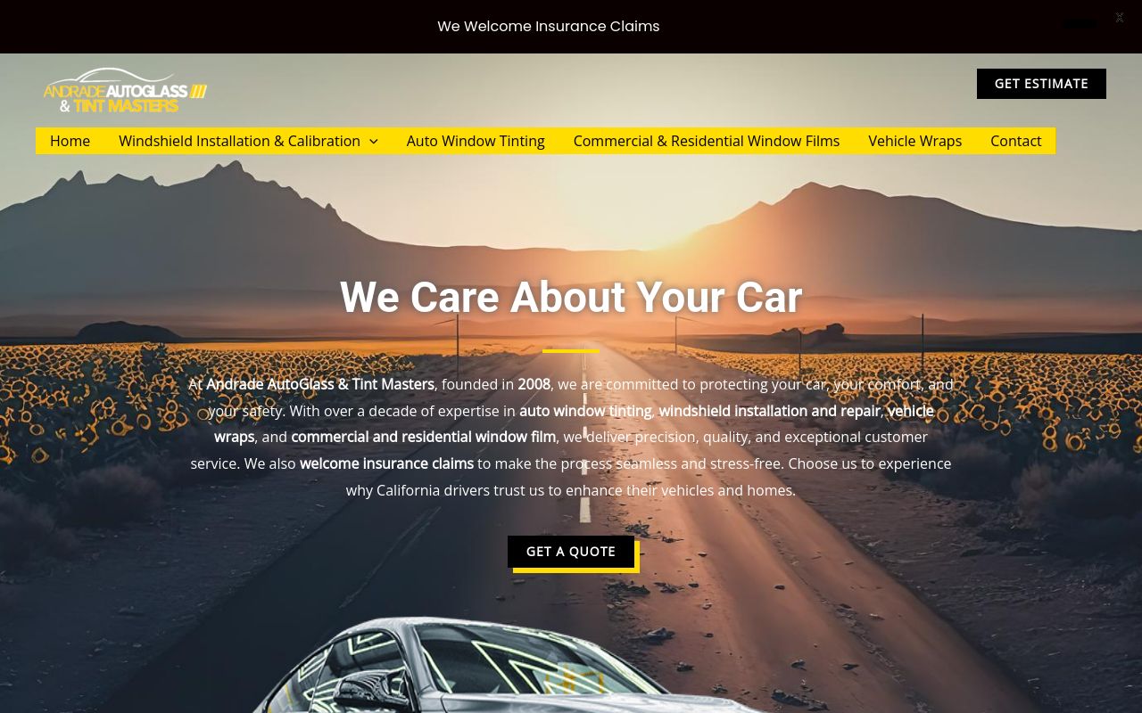 Homepage of Andrade Auto Glass & Tint Masters's website