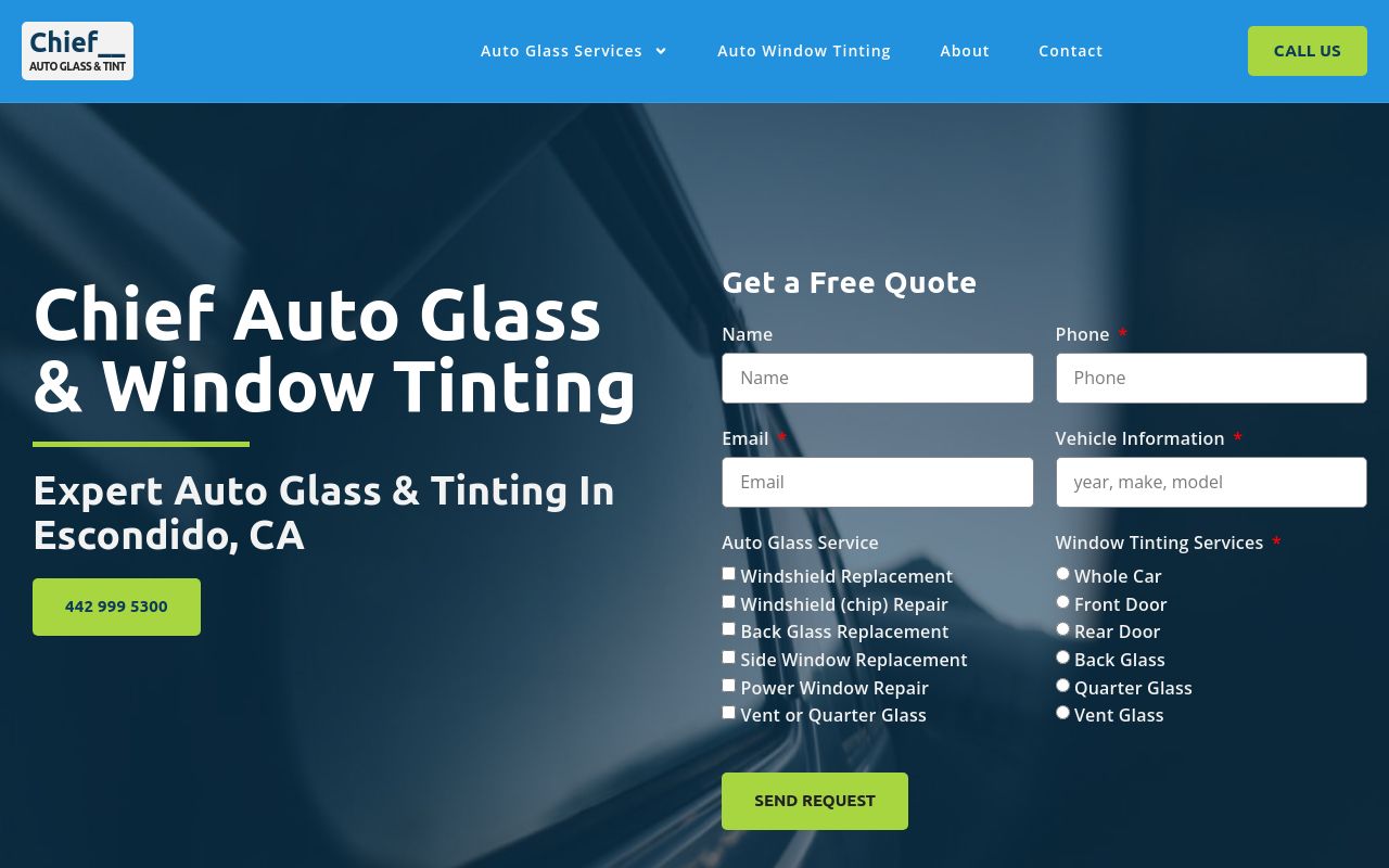 Homepage of Star auto glass & tint's website