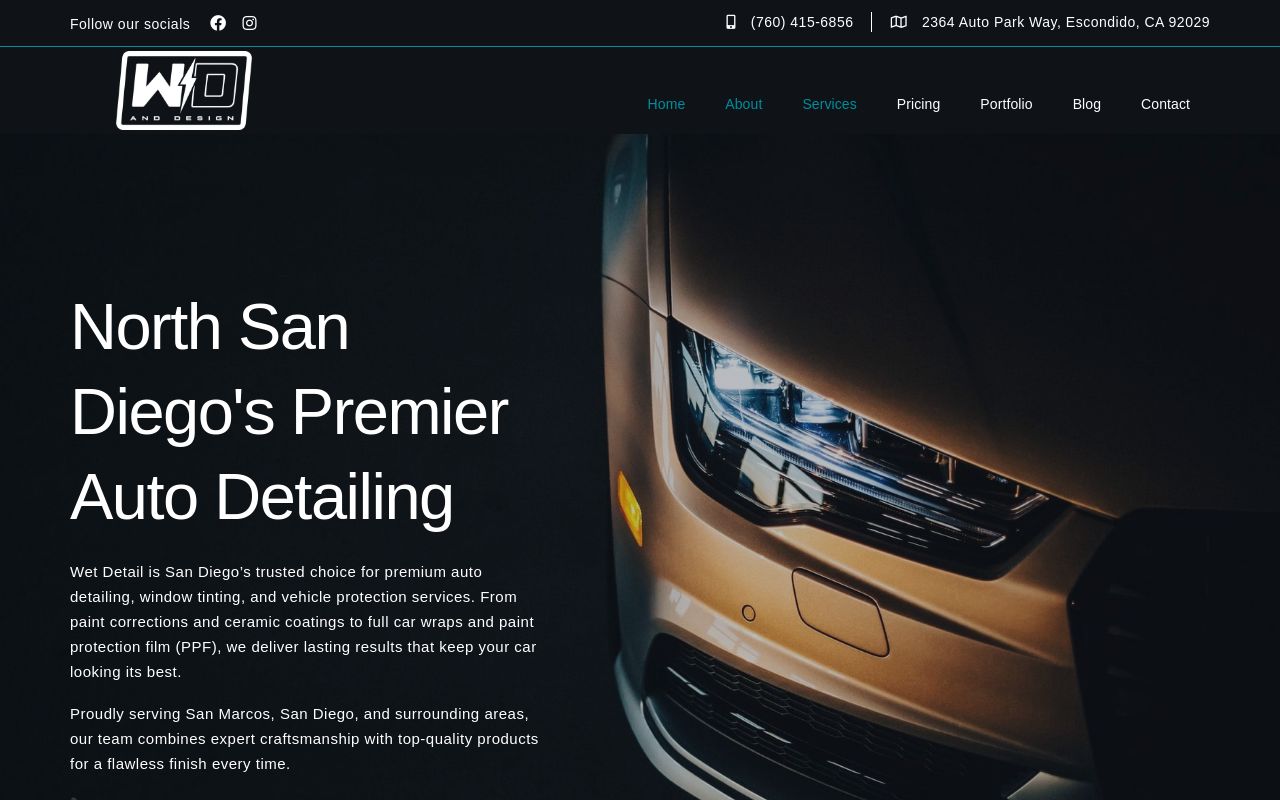 Homepage of Wet Detail & Design's website