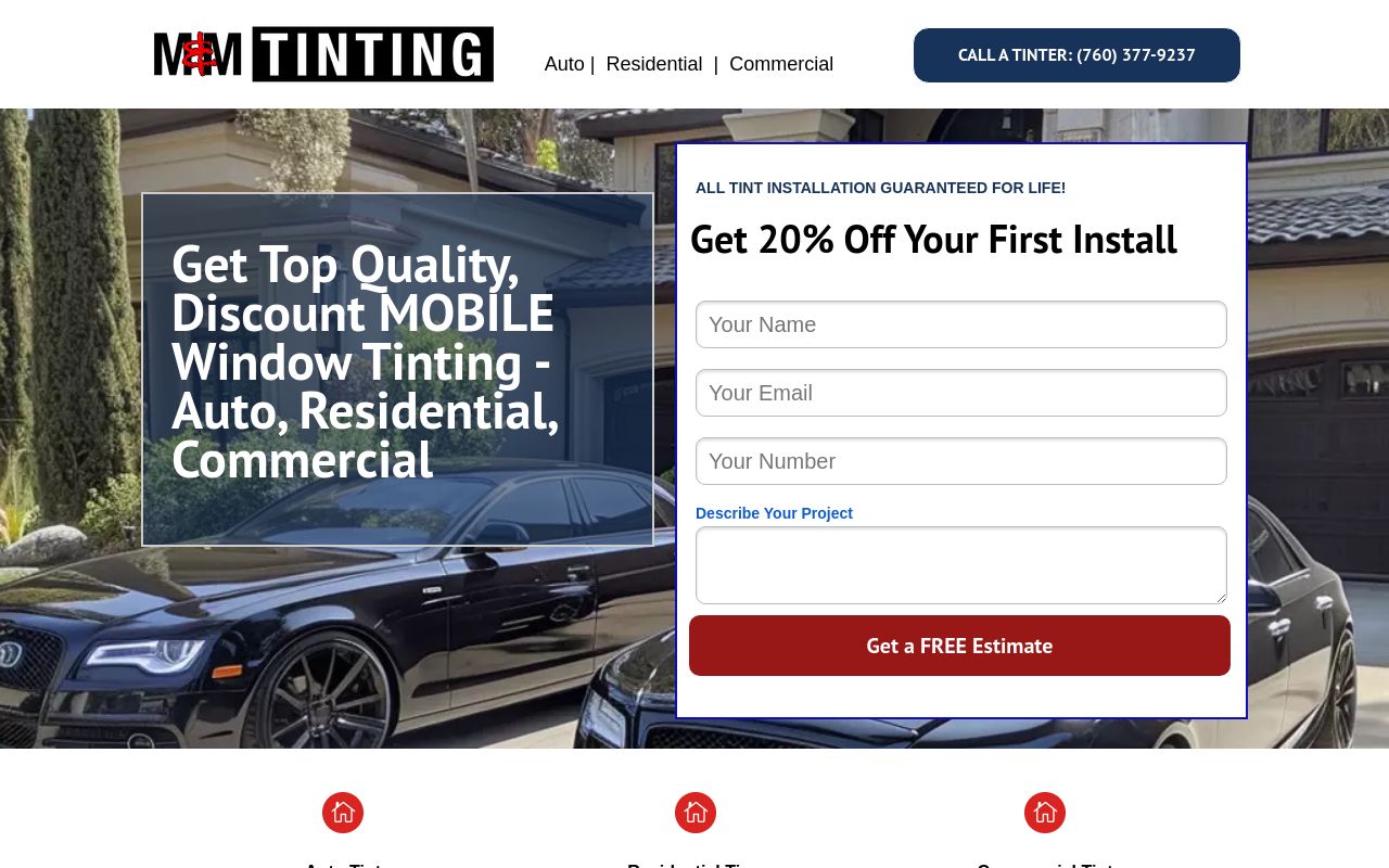 Homepage of M&M Tinting's website