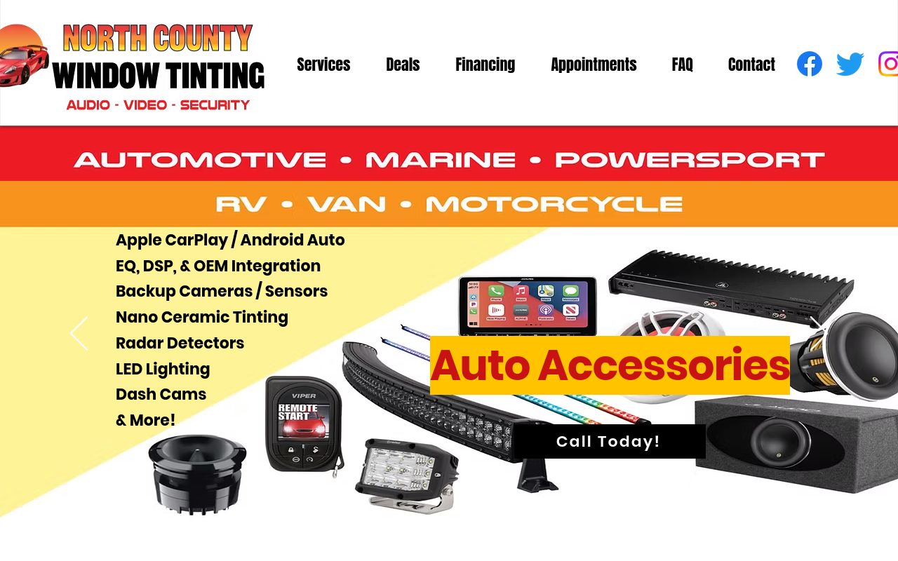 Homepage of North County Window Tinting's website