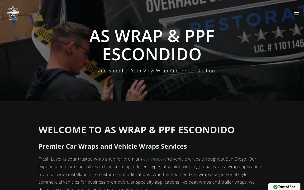 Homepage of AS Vinyl Wrap and PPF's website