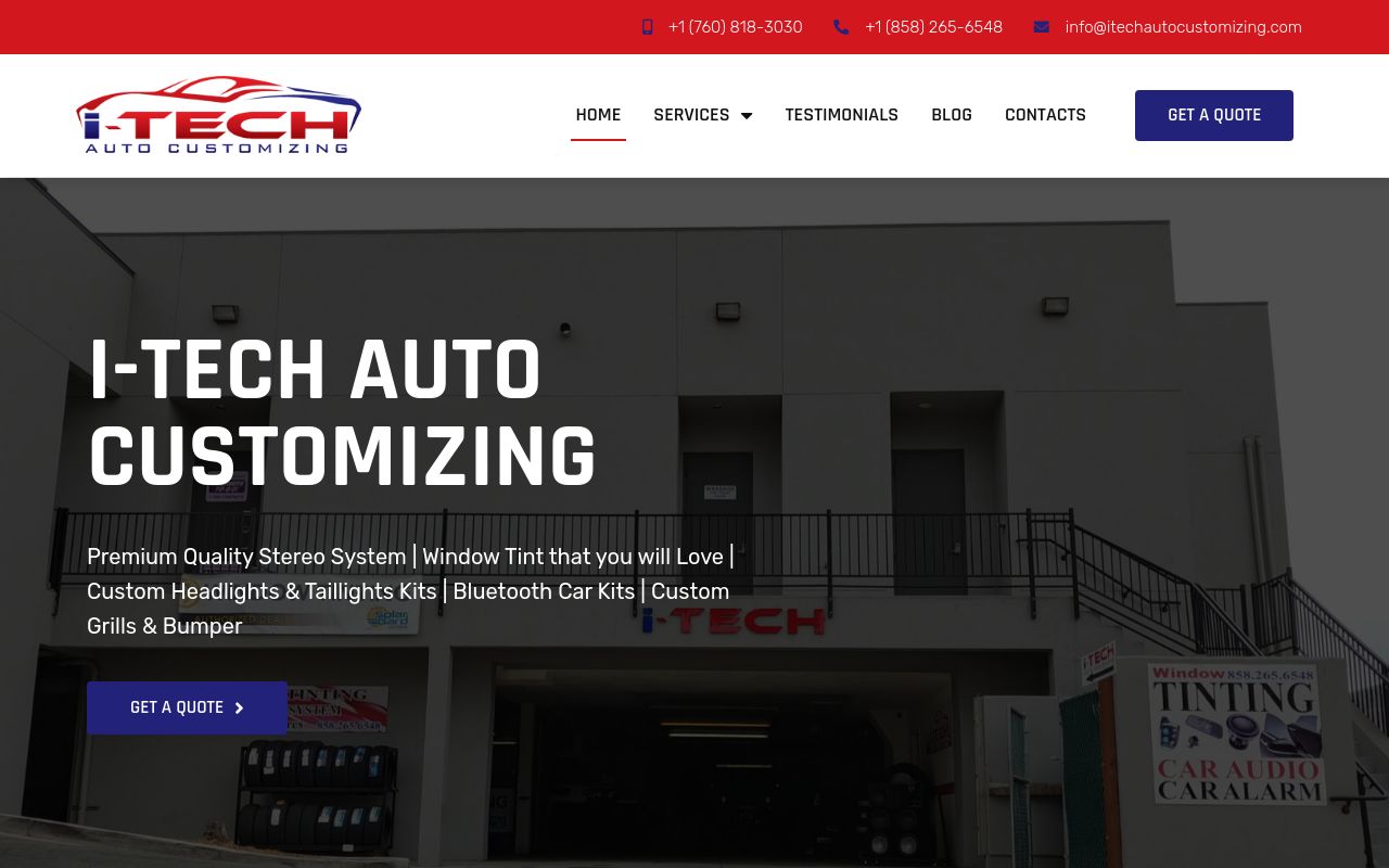 Homepage of iTech Auto Customizing's website