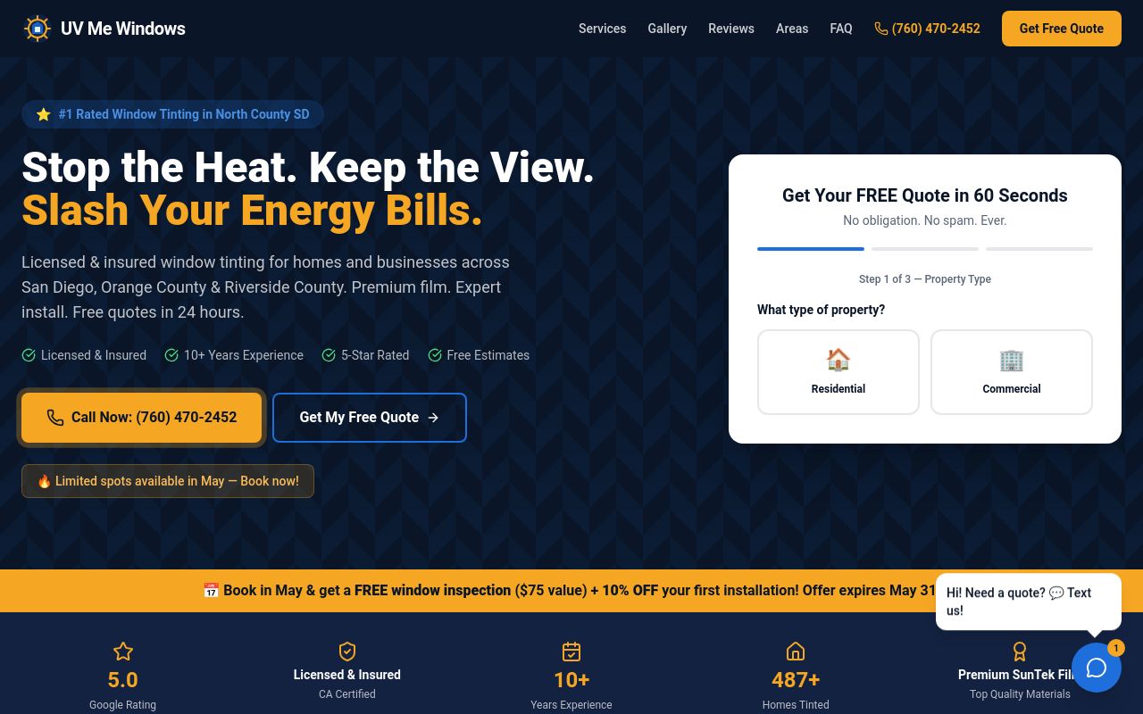 Homepage of UVME Professional Window Tinting's website
