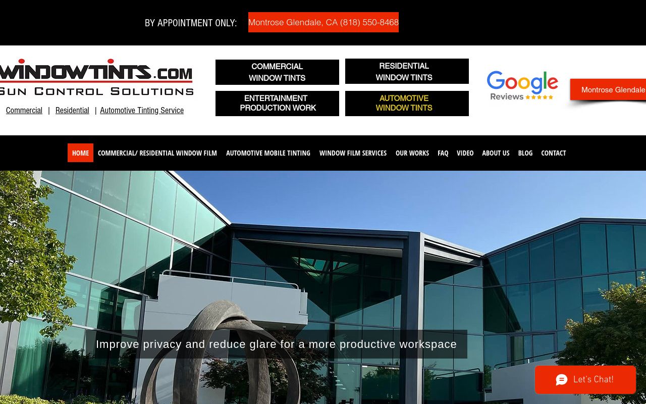 Homepage of Window Tints Montrose's website