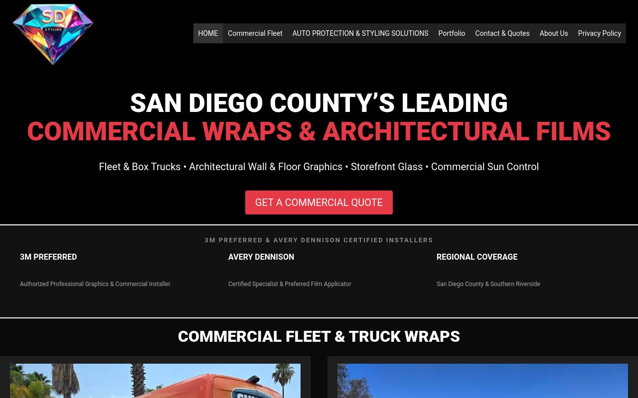 Homepage of SD STYLING's website