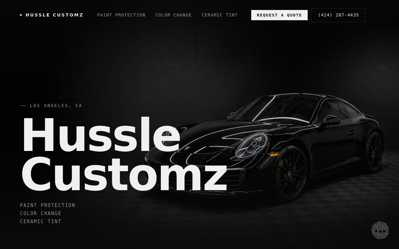 Homepage of HUSSLE CUSTOMZ - PPF | Tint | Wrap's website