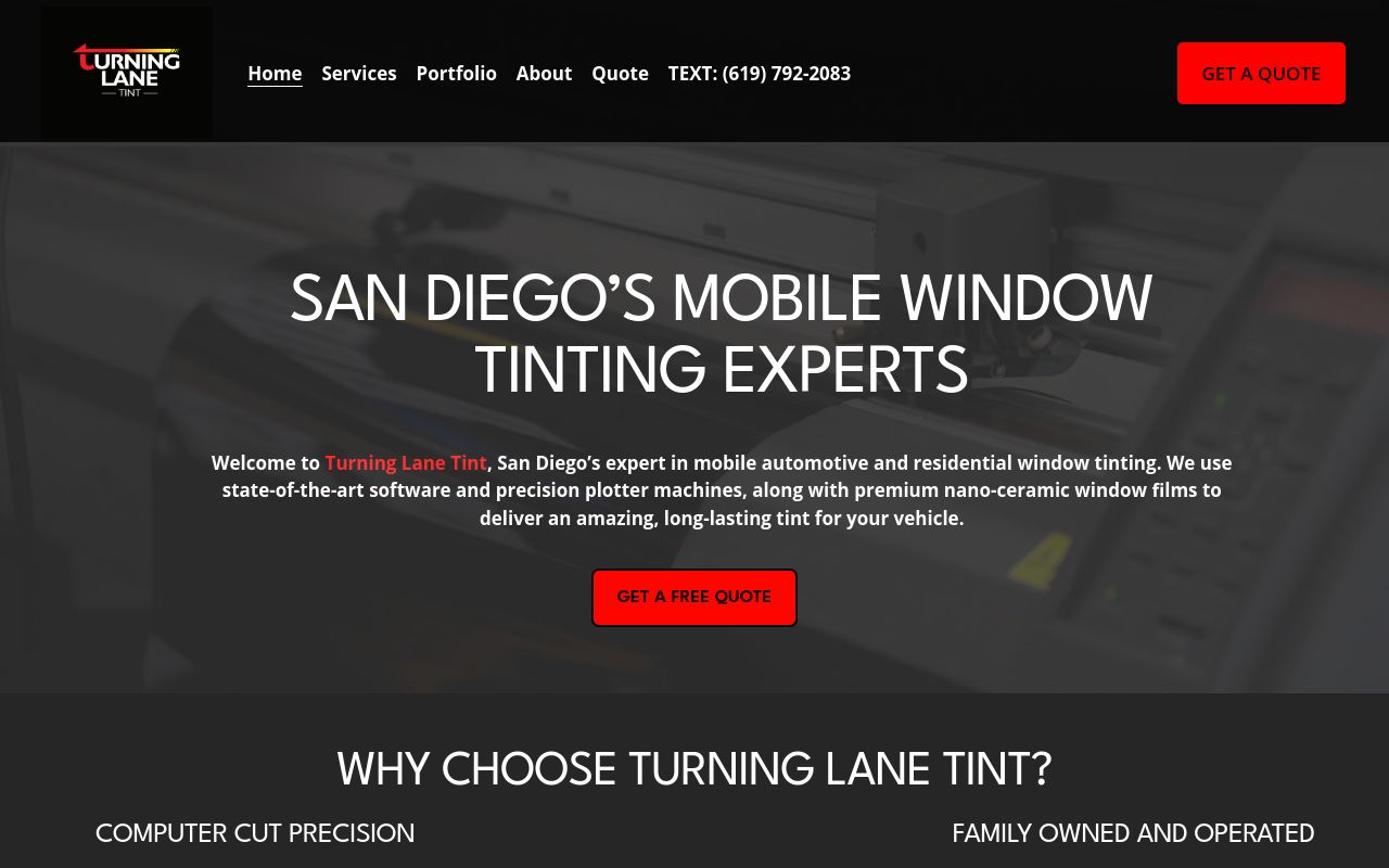 Homepage of Turning Lane Tint (Mobile Tinting)'s website
