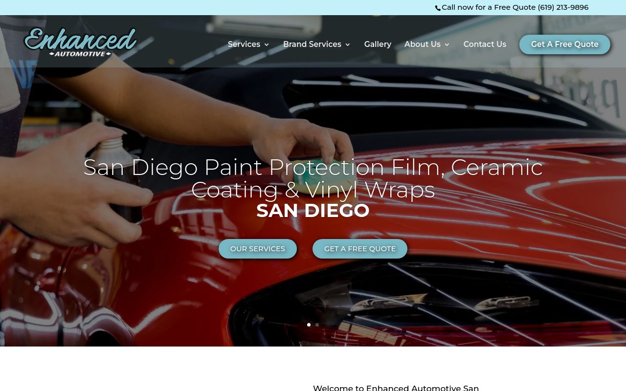 Homepage of Enhanced Automotive's website