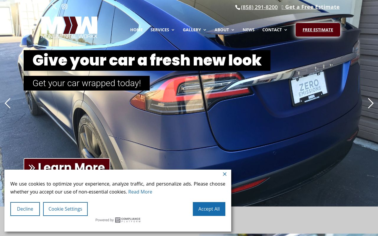 Homepage of Monumental Workx's website