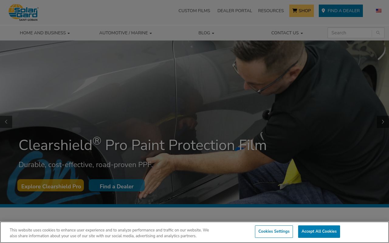Homepage of Solar Gard Main's website