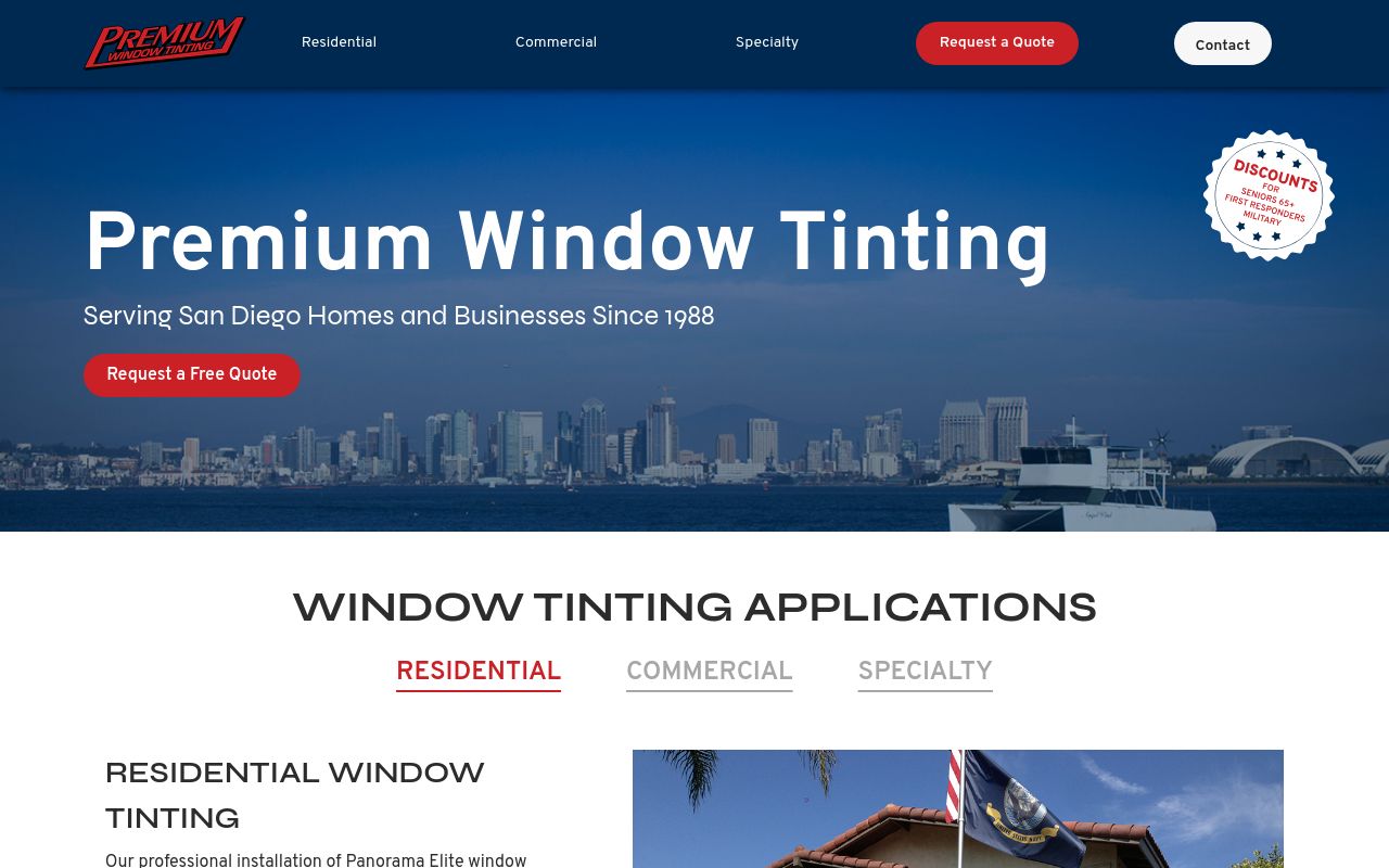Homepage of Premium Window Tinting's website