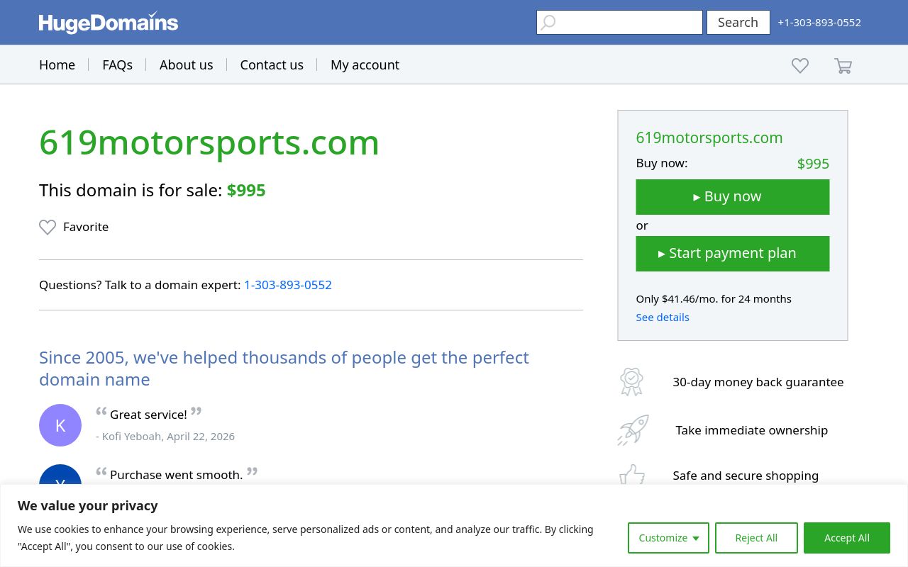 Homepage of 619 Motor Sports's website